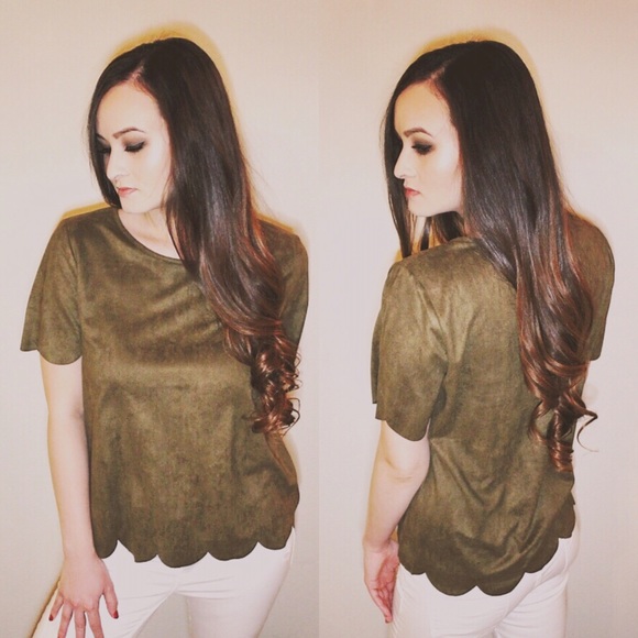 Olive Suede Scallop Top (PRICE FIRM) - Picture 2 of 3