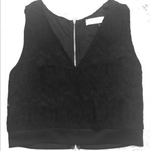 NWT Elodie Lace Black V Neck Crop Top Blouse Sz L