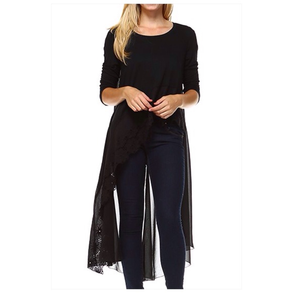 Black Hi Low Asymmetrical Top - Picture 3 of 8