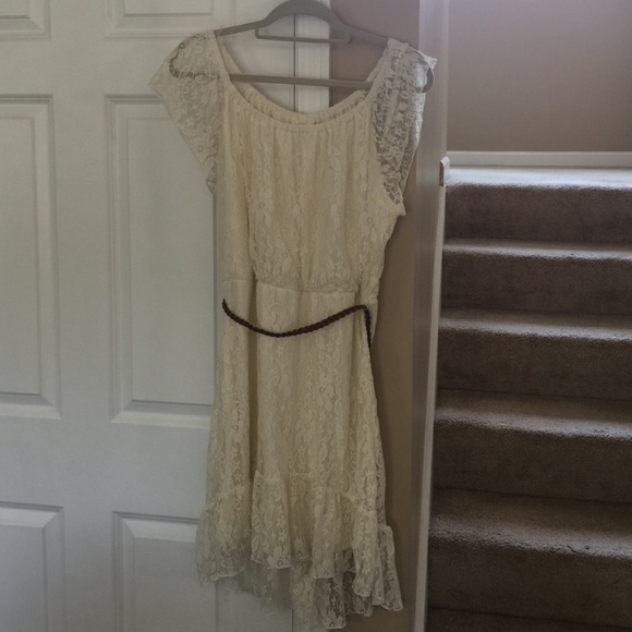 Mini High Low dress with brown belt.