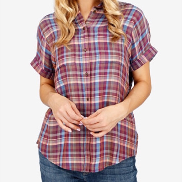 NWT Lucky Brand Short Sleeve Purple Button Down S - Picture 1 of 4