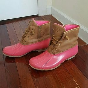 Pink Sperry duck boots