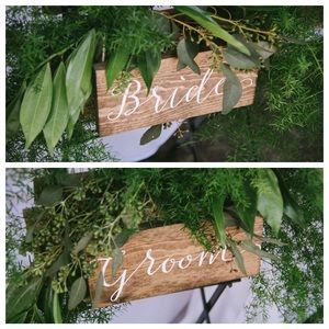 Bride and groom signs