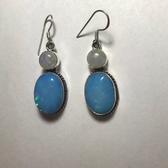 Moon stone, opal sterling silver earrings 💙