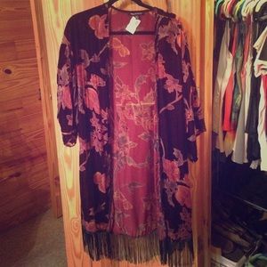 Burgundy Floral Velvet Kimono