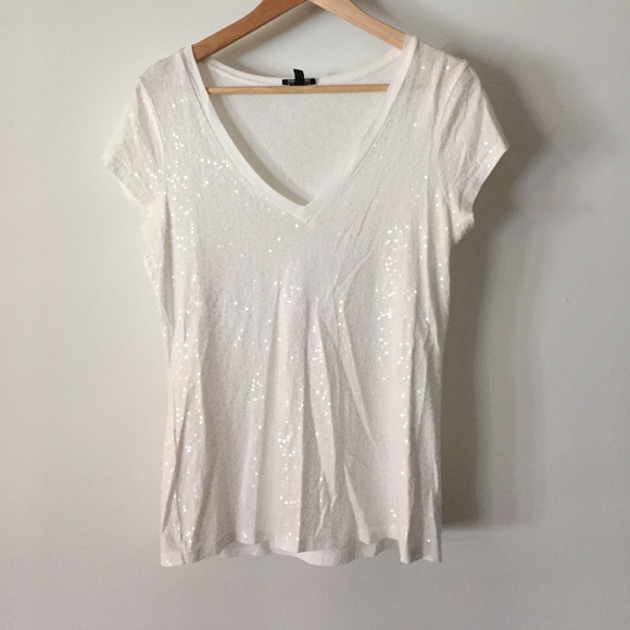 Express white v-neck top with sequence