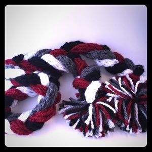 Red grey white and red scarf w/Pom-Pom