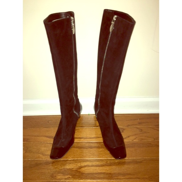 Ellie Tahari Suede Patent Tall Boots Black