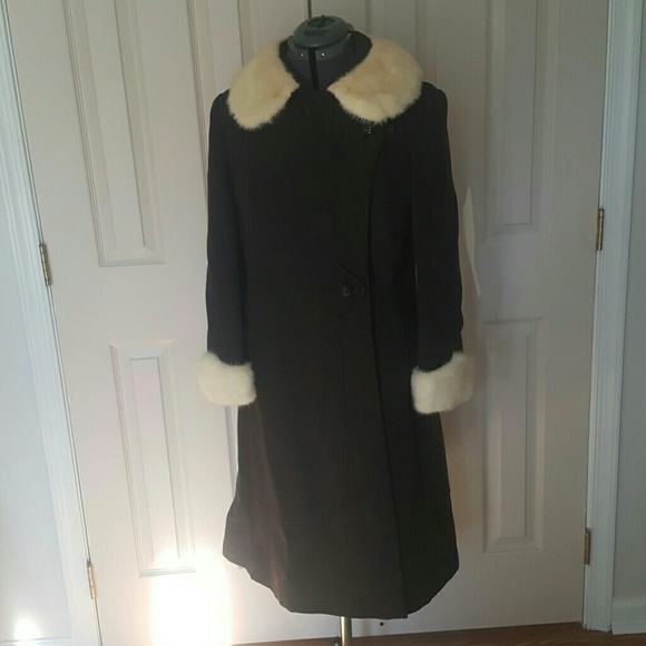 Vintage winter lined heavy coat Choco brown/fur S