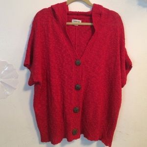 Avenue red hooded knit short sleeve sweater