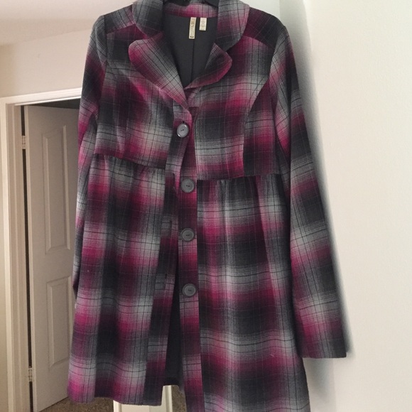 Plad purple black gray pea coat