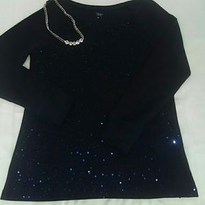 Chaps Navy Sparkle Front Top Sz. M