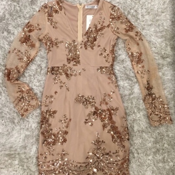 NUDE LACE GOLD DRESS