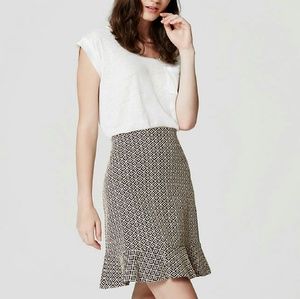 Ann Taylor LOFT tile jacquard flounce shirt navy