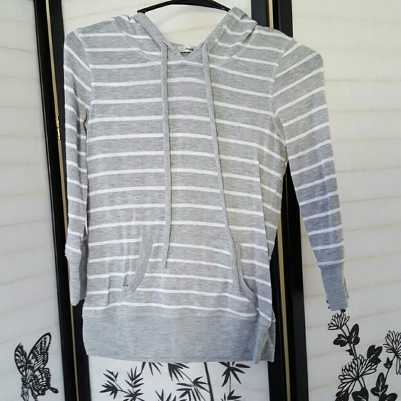 Grey and white striped hoodie