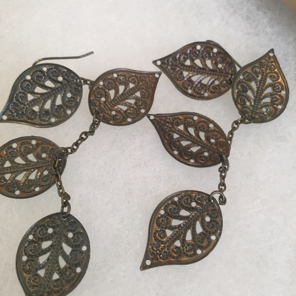 Turquoise Rustic Leaf Earrings - Picture 3 of 3