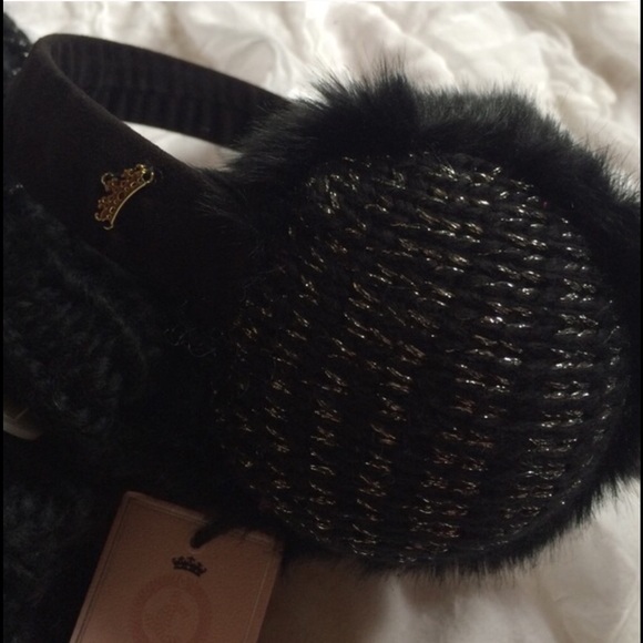 Juicy Couture Black Lurex Faux Fur Ear Muffs NWT - Picture 2 of 3