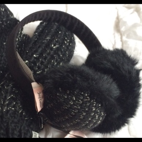 Juicy Couture Black Lurex Faux Fur Ear Muffs NWT - Picture 3 of 3