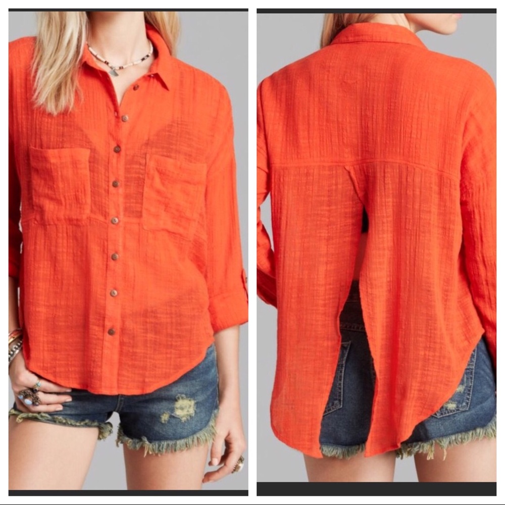 Free People Orange Open Back Button Down S w. Tags