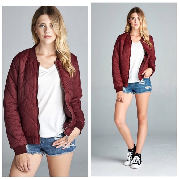 Quilted Bomber Jacket in Burgundy - Picture 2 of 2