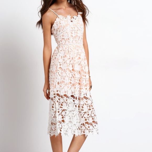 🎉LAST ONE🎉NWT White/Peach Eyelet Lace Midi Dress - Picture 2 of 4