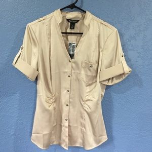 White House Black Market Light Khaki Camp Shirt.