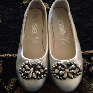 Little girl sparkly silver shoes