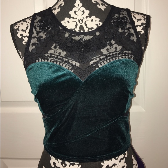 Velvet and lace crop top