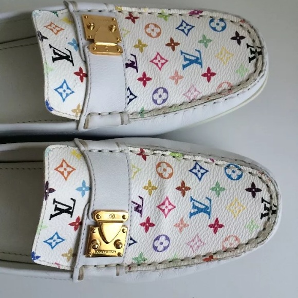 Vintage LV White Monogram Loafers Size 39