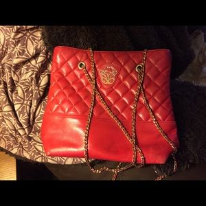 Genuine red leather chain shoulder purse,
