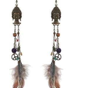 Feather Dangle Buddha Earrings
