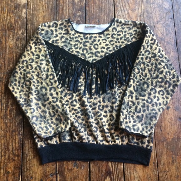 Leopard fringe sweatshirt!! - Picture 2 of 3