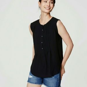 Ann Taylor LOFT black pintucked Henley shell