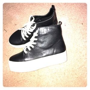 Black and white platform sneakers