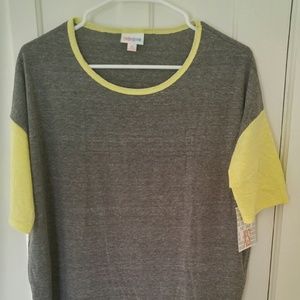LuLaRoe Irma Gray & Yellow Shirt