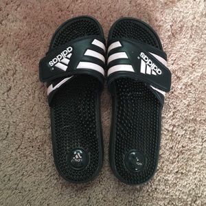 Adidas pink striped slides