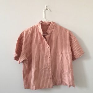 Cropped stripped short sleeve button down