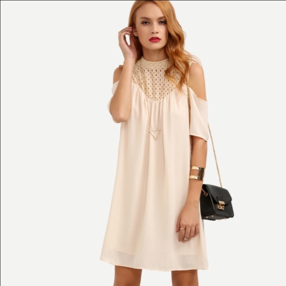 ✨HP✨Apricot Cold Shoulder Hollow Patchwork Dress✨ - Picture 3 of 4