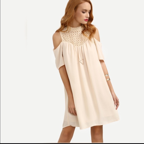 ✨HP✨Apricot Cold Shoulder Hollow Patchwork Dress✨ - Picture 2 of 4