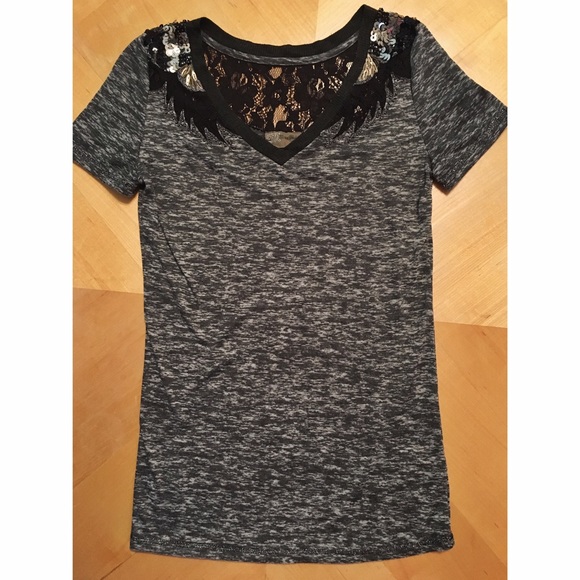 NWOT Miss Me Lace and Sequin Shoulder Tee