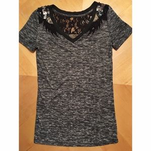 NWOT Miss Me Lace and Sequin Shoulder Tee