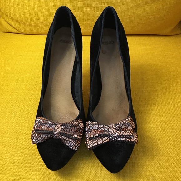 ASOS Black Suede Bow Sequence Pump