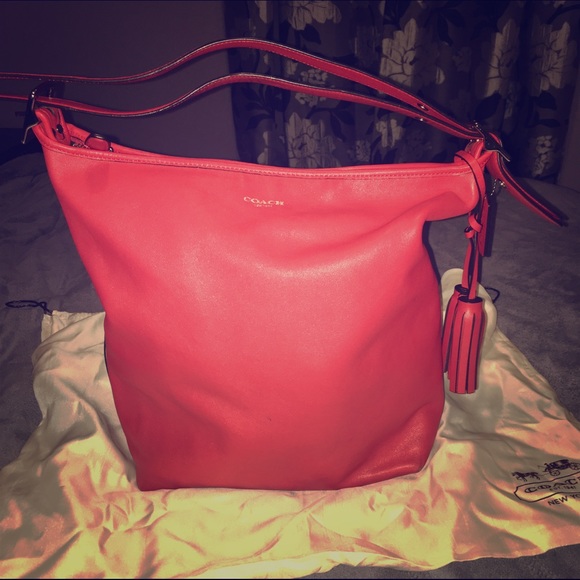 Coral Leather Large Coach Hobo