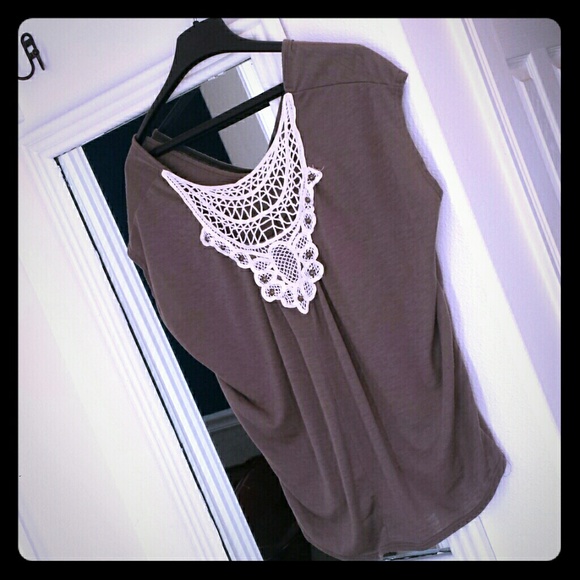 Khaki green/brown crochet front top