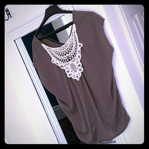 Khaki green/brown crochet front top