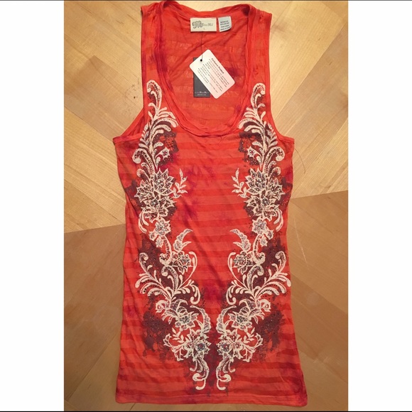 NWT Miss Me Coral Striped Tank With White Detail