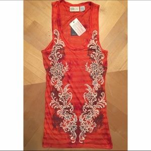 NWT Miss Me Coral Striped Tank With White Detail