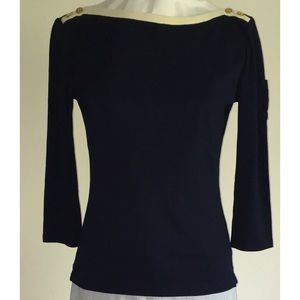 Lauren Ralph Lauren Navy Blue Boat Neck Top