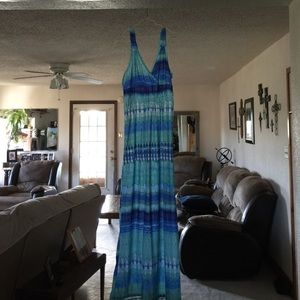 Long blue multicolored summer dress 12/14