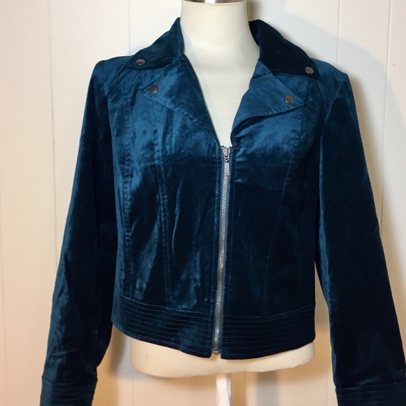 Chicos Women's Velvet Jacket Teal Bomber